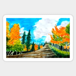 Autumn Aspens Handpainted Watercolor Art Print Sticker